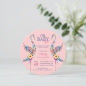 Floral Botanical Stork Baby Girl Shower Invitation (Debout devant)