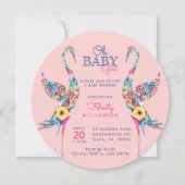 Floral Botanical Stork Baby Girl Shower Invitation (Devant)