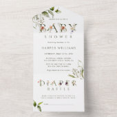 Floral botanisch Baby shower | Diaper Raffle All In One Uitnodiging (Binnen)
