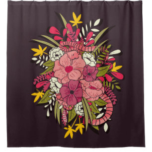 Floral botanische hand getrokken trilling douchegordijn