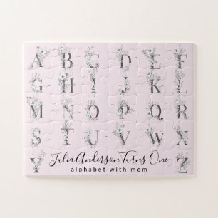Floral Botanische letter Alphabet Aangepaste tekst Legpuzzel