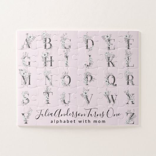 Floral Botanische letter Alphabet Aangepaste tekst Legpuzzel (Horizontaal)