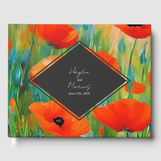 Floral Botanische Poppy bruiloft Gastenboek (Voorkant)