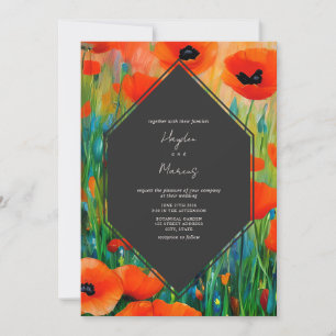 Floral Botanische Poppy bruiloft Kaart
