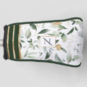 Floral Botanische Waterverf Glitter Monogram Golfheadcover (Voorkant)