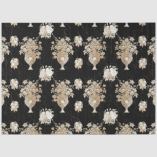 Floral Bouquet Black Gold Script Decoupage Tissuepapier