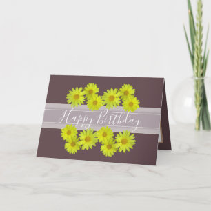 Floral Bouquet Daisy Flower Brown Birthday Kaart