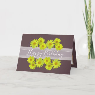 Floral Bouquet Daisy Flower Brown Birthday Kaart
