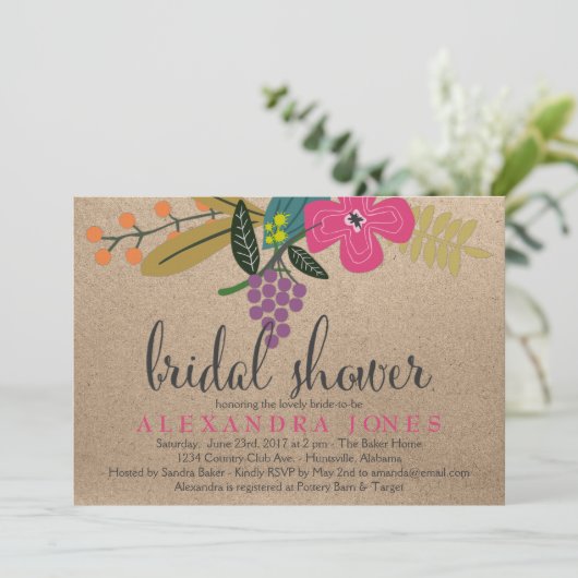 Floral Bouquet Kraft Vrijgezellenfeest Kaart (Staand voorkant)