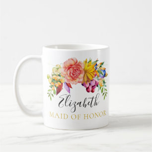 Floral Bouquet Maid of Honor met naam Koffiemok