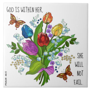 Floral Bouquet, met vers van Psalm 46:5 Tegeltje