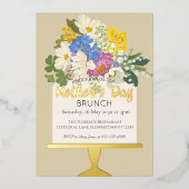 Floral Bouquet Moederdag Brunch Folie Uitnodiging (Voorkant)