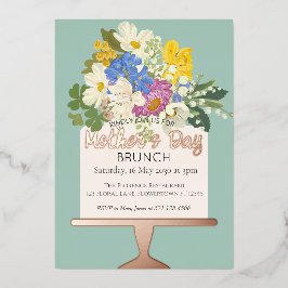 Floral Bouquet Moederdag Brunch Folie Uitnodiging
