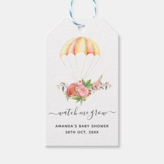 Floral Bouquet Parachute Baby shower Cadeaulabel (Voorkant)