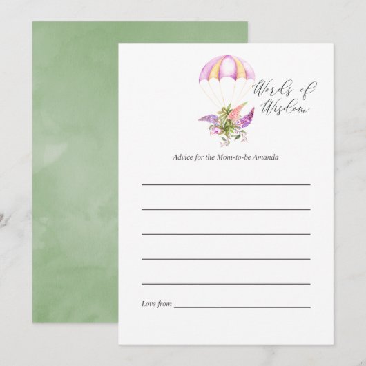 Floral Bouquet Parachute Baby shower Mam Advice Kaart (Voorkant / Achterkant)