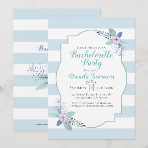 Floral Bouquet Pastel Stripes Bachelorette Invite Kaart