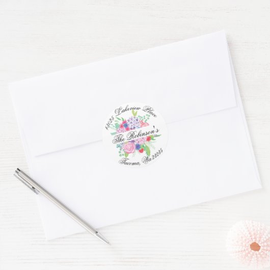Floral Bouquet Retouradres Label-Seal Ronde Sticker (Envelop)