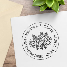Floral Bouquet, Roos Flowers Round Address 1 Rubberstempel
