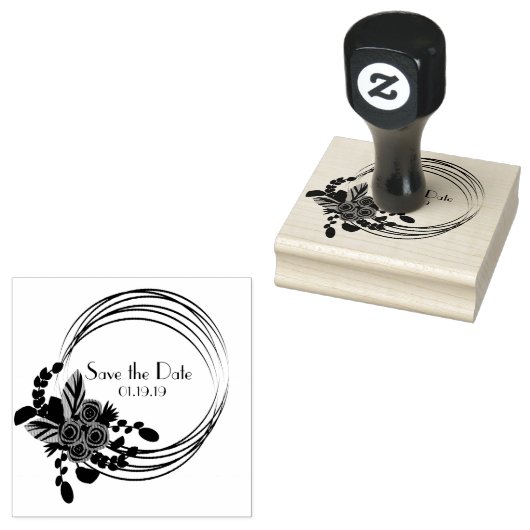 Floral Bouquet Roos Save the Date Wedding Initiaal Rubberstempel (Gestempeld)