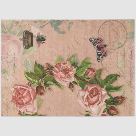  Floral Bouquet Roze Roze Ephemera Collage Tissuepapier (Voorkant)