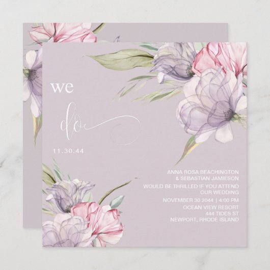 *~* Floral Bouquets AR15 RSVP BLUSH QR WEDDING Kaart (Voorkant / Achterkant)