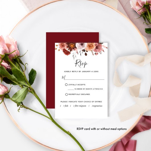 Floral Bourgogne avec/sans repas Carte RSVP