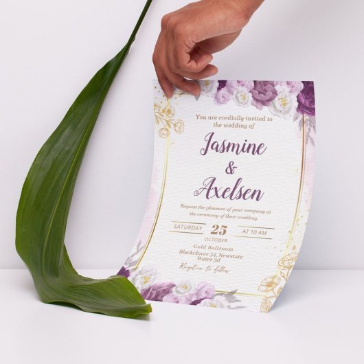 Floral Bourgogne bewerkbare bruiloft uitnodiging