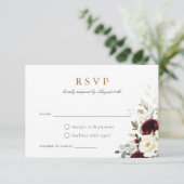 Floral Bourgogne Blanc Vert Mariage Carte RSVP (Debout devant)