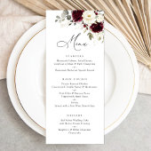 Floral Bourgogne Blanc Vert Or Menu Mariage