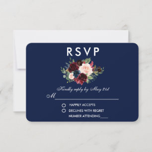 Floral Bourgogne bleu mariage RSVP