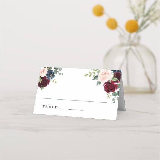Floral Bourgogne Blush Cartes de Place (Devant)
