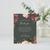 Floral Bourgogne | Carte de réception Merci vert (Debout devant)