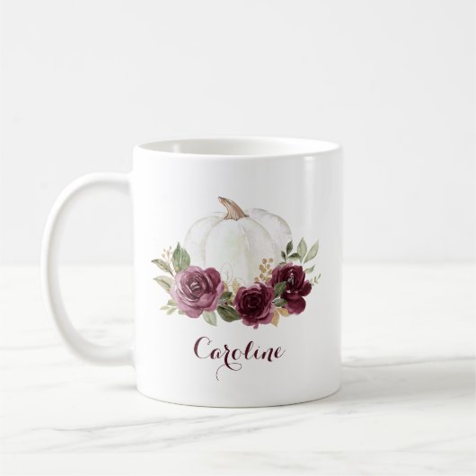 Floral Bourgogne Citrouille Mug personnalisé (Gauche)