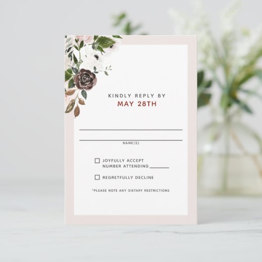 Floral Bourgogne crème Dusty Rose Mariage RSVP (Debout devant)