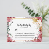 Floral Bourgogne Gold Eucalyptus Wedding Carte RSV (Debout devant)