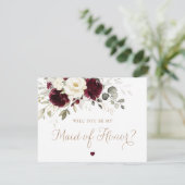 Floral Bourgogne Gold Greenery Carte d'honneur (Debout devant)