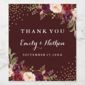 Floral Bourgogne Gold Mariage Étiquette de vin (Étiquettes simples)