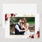 Floral Bourgogne Gold Mariage Merci photo (Devant / Derrière)