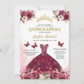 Floral Bourgogne Goud Tweetalig Spaans Quinceanera Kaart (Voorkant)