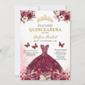 Floral Bourgogne Goud Tweetalig Spaans Quinceanera Kaart (Achterkant)