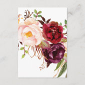 Floral Bourgogne Marsala Mariage Détails Carte (Dos)