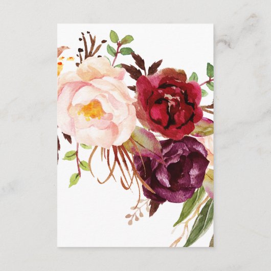 Floral Bourgogne Marsala Mariage Détails Carte (Dos)