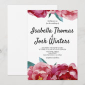 Floral Bourgogne Marsala Peony Faire-part de maria (Devant / Derrière)