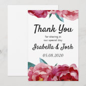 Floral Bourgogne Marsala Peony Merci Cartes (Devant / Derrière)