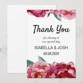 Floral Bourgogne Marsala Peony Merci Cartes (Devant / Derrière)