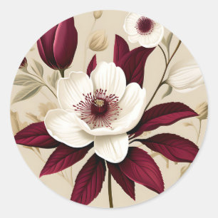 Floral Bourgogne Plant Botanisch Ronde Sticker