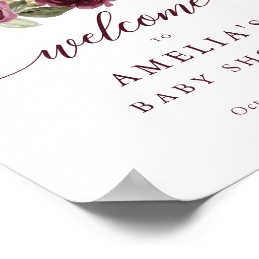 Floral Bourgogne Pompoen Baby shower Welkomstbord Poster (Hoek)