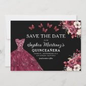 Floral Bourgogne Save the Date Verjaardag Quincean (Voorkant)