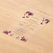 Floral Bourgogne Vlinder Prinses Quinceanera Acryl Uitnodigingen (Laagn)