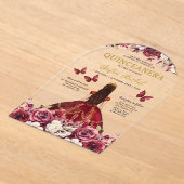 Floral Bourgogne Vlinder Prinses Quinceanera Acryl Uitnodigingen (Laagn)